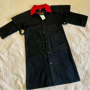 Vtg Black Denim Western Duster Coat & Red Collar Kids Size 2-3 NWT